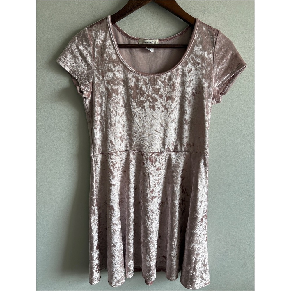 Marci Y2K Crushed Velvet Fit & Flare Dress Blush Pink Large